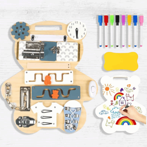 Double Sided Bear Montessori Busy Board for Toddlers | Babysteps