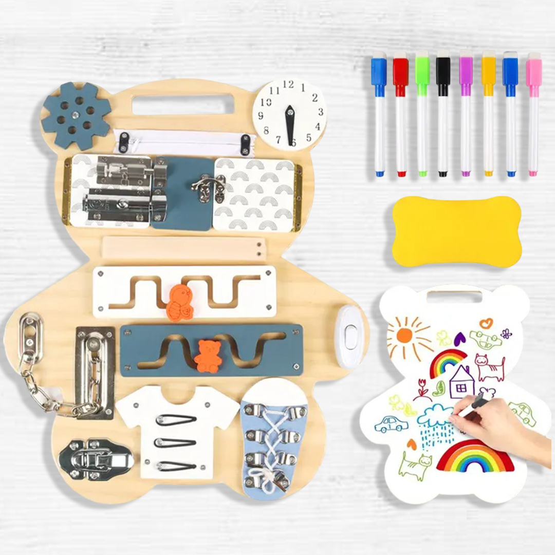 Double Sided Bear Montessori Busy Board for Toddlers | Babysteps